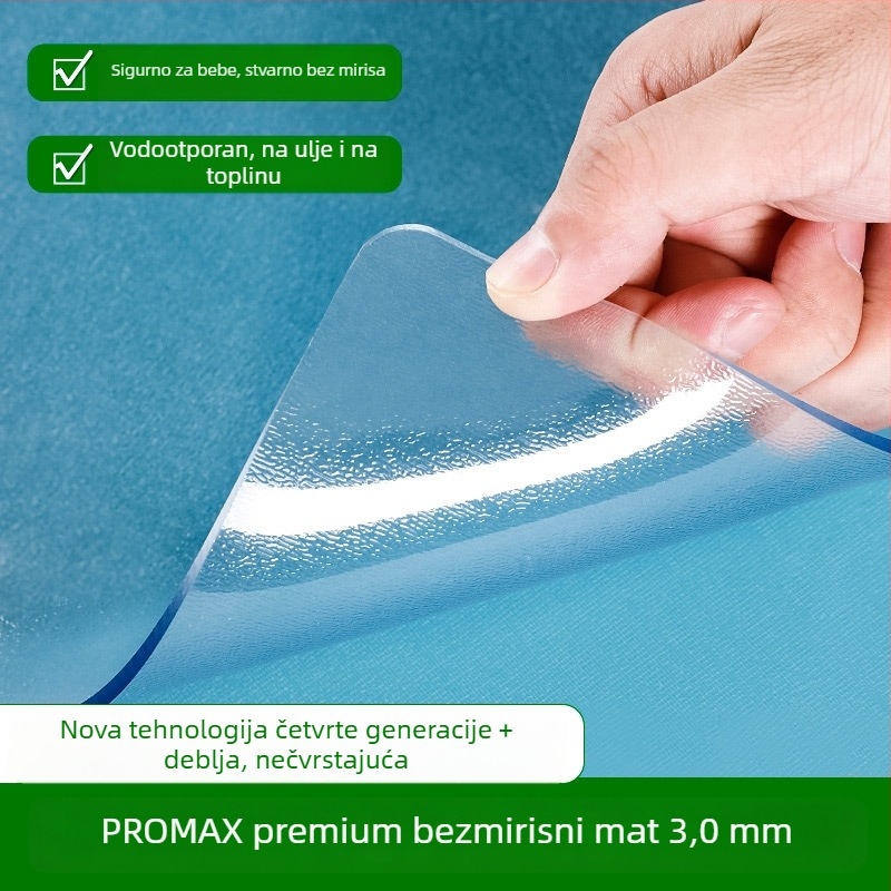 Prozirna PVC podmeta za stol s pravokutnim oblikom, mat završnim slojem – vodootporna, otporna na prašinu i ulje, otporna na visoke temperature i ogrebotine