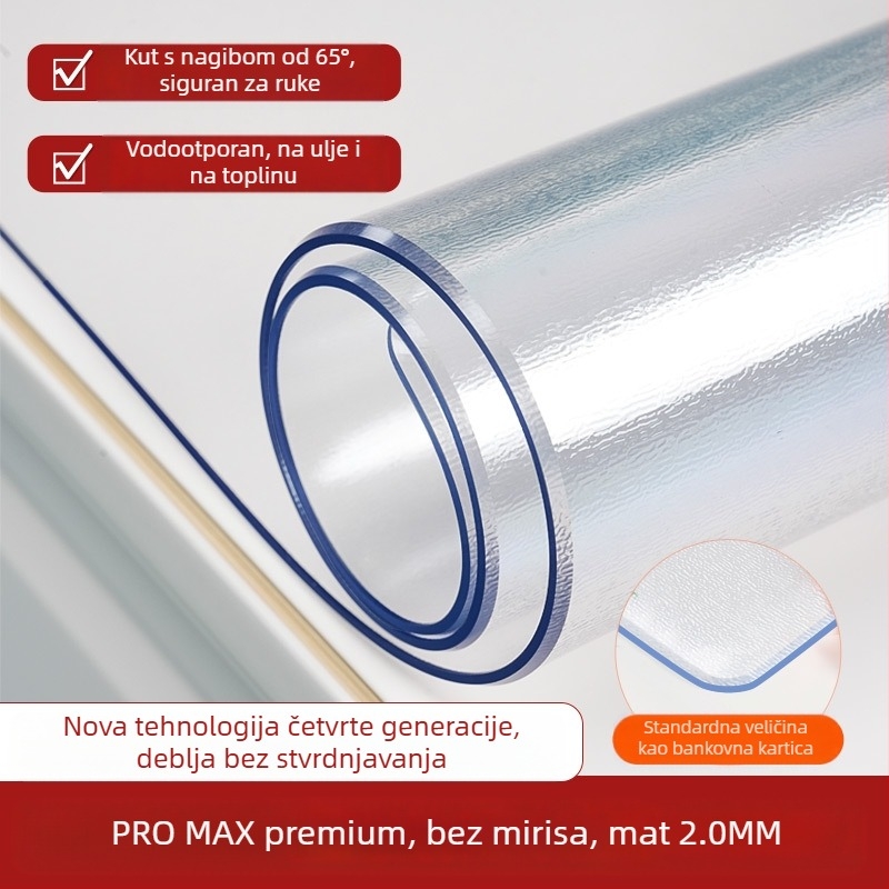 Prozirna PVC podmeta za stol s pravokutnim oblikom, mat završnim slojem – vodootporna, otporna na prašinu i ulje, otporna na visoke temperature i ogrebotine