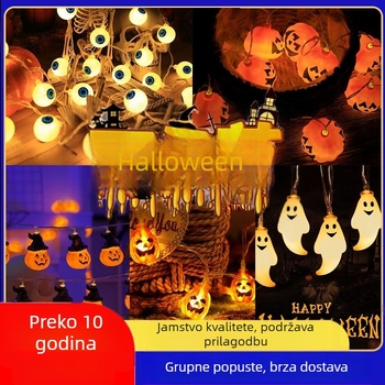 Halloween LED niz svjetla s lampionom od bunde, duhom, lubanjom i paukom – vodootporna dekorativna svjetlost USB ili baterija