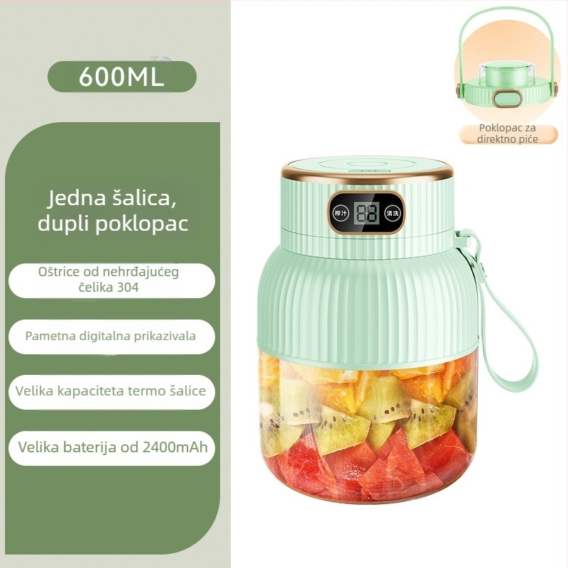 Prijenosni sokovnik za voće i povrće, kapacitet 601–800 ml, snaga 200 W, brzina 20001–22000 rpm, 5+ oštrica, ugrađena baterija