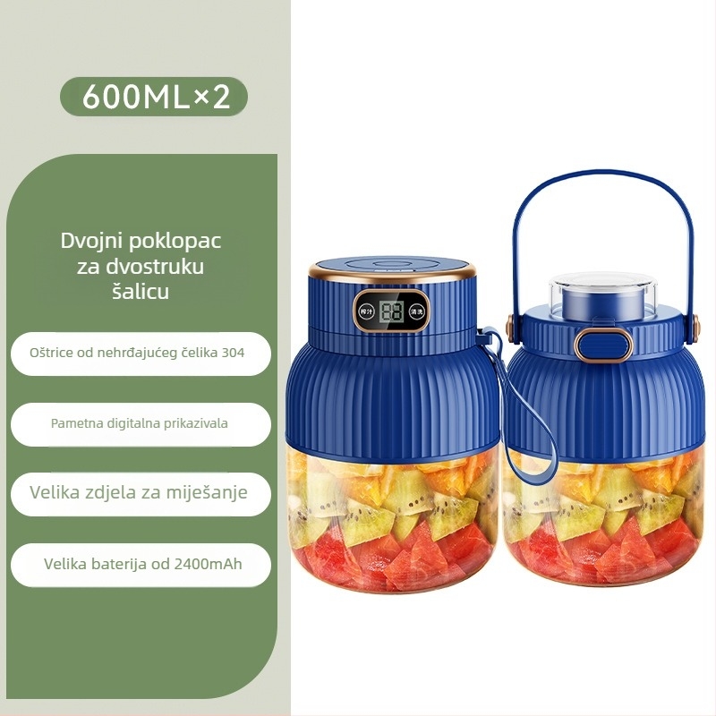 Prijenosni sokovnik za voće i povrće, kapacitet 601–800 ml, snaga 200 W, brzina 20001–22000 rpm, 5+ oštrica, ugrađena baterija