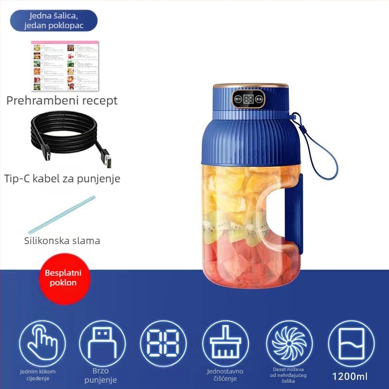 Prijenosni sokovnik za voće i povrće, kapacitet 601–800 ml, snaga 200 W, brzina 20001–22000 rpm, 5+ oštrica, ugrađena baterija