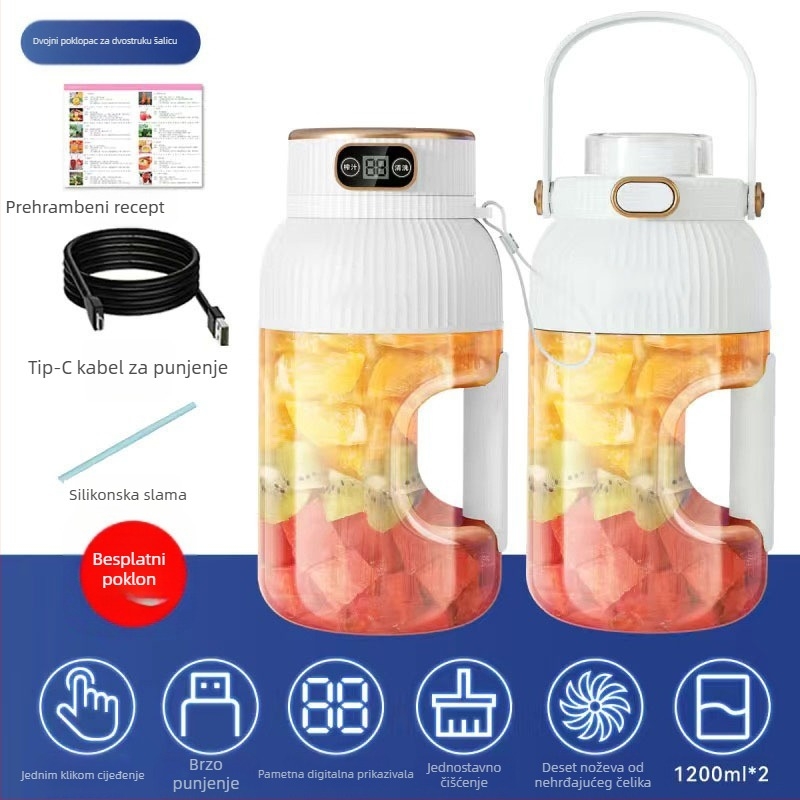 Prijenosni sokovnik za voće i povrće, kapacitet 601–800 ml, snaga 200 W, brzina 20001–22000 rpm, 5+ oštrica, ugrađena baterija