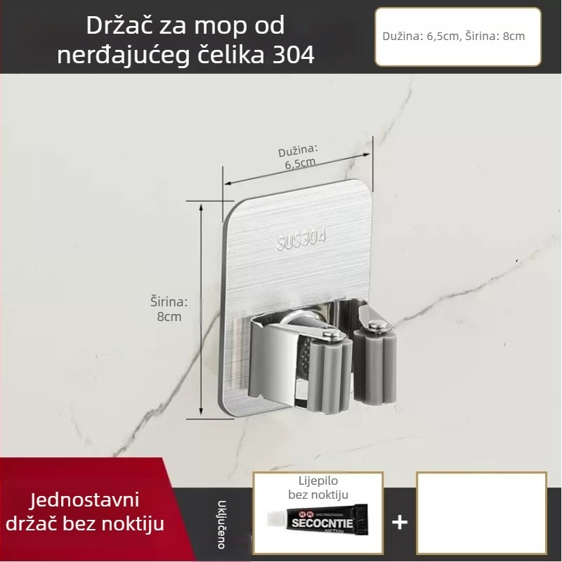 Držač za mop od 304 nehrđajućeg čelika i višenamjenski kukica za metlu, kupaonica, CE certifikacija, polirana završna obrada, Yong Qi, 0,5 kg, Certifikat CCI20070040CER