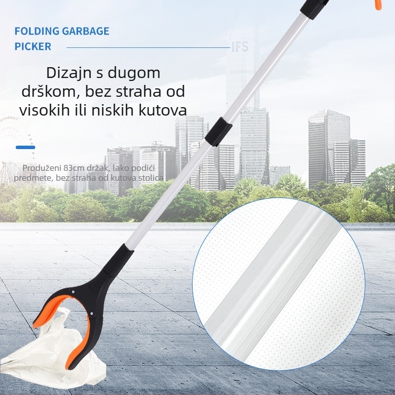 Lanwei sklopivi klip za smeće, metalno-plastična konstrukcija, prijenosni alat za sakupljanje otpada, 60 kom./kutija, 160 g, četvrtasti oblik