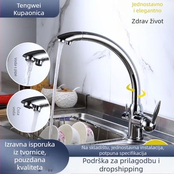 Kuhinjska okretna slavina za sudoper s direktnom pitnom vodom – bakreno tijelo, keramički ventil, 0–90°C, model 662-2, priključci M10x1