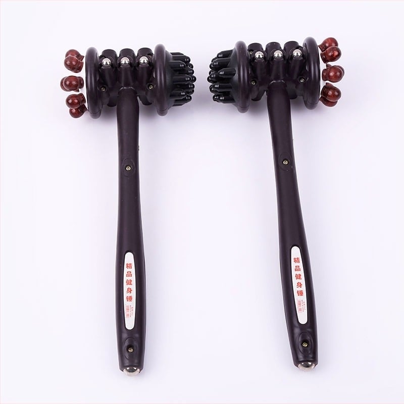 Ručni masažni čekić s dvije glave za meridijane — akupunkturna glava i okrugla glava, ručna kontrola, glatko podešavanje intenziteta, oblik blizu kvadratnog/kvadratno-okruglog, pogodan za vrat, leđa, struk, noge i bokove