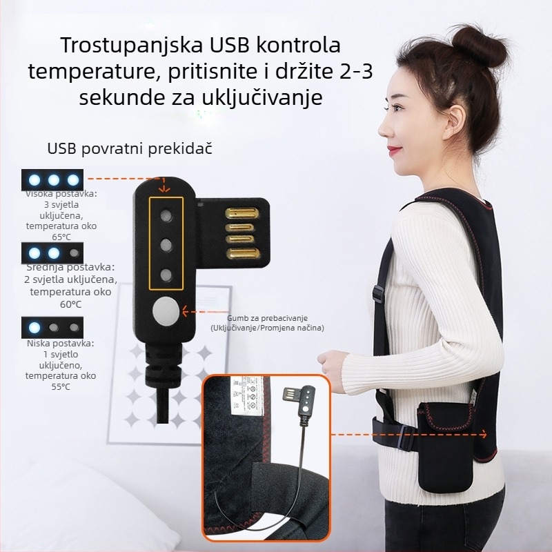 Uređaj za njegu struka i leđa s infracrvenim grijanjem i kontrolom temperature, vremensko grijanje, 3 razine, 10W, 5V, 55–65°C