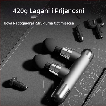 Masažni pištolj za mišiće s 6+ nastavcima, ugrađena baterija 1200–2000 mAh, kompaktna i prijenosna, višefazno upravljanje brzinom, buka ispod 36 dB