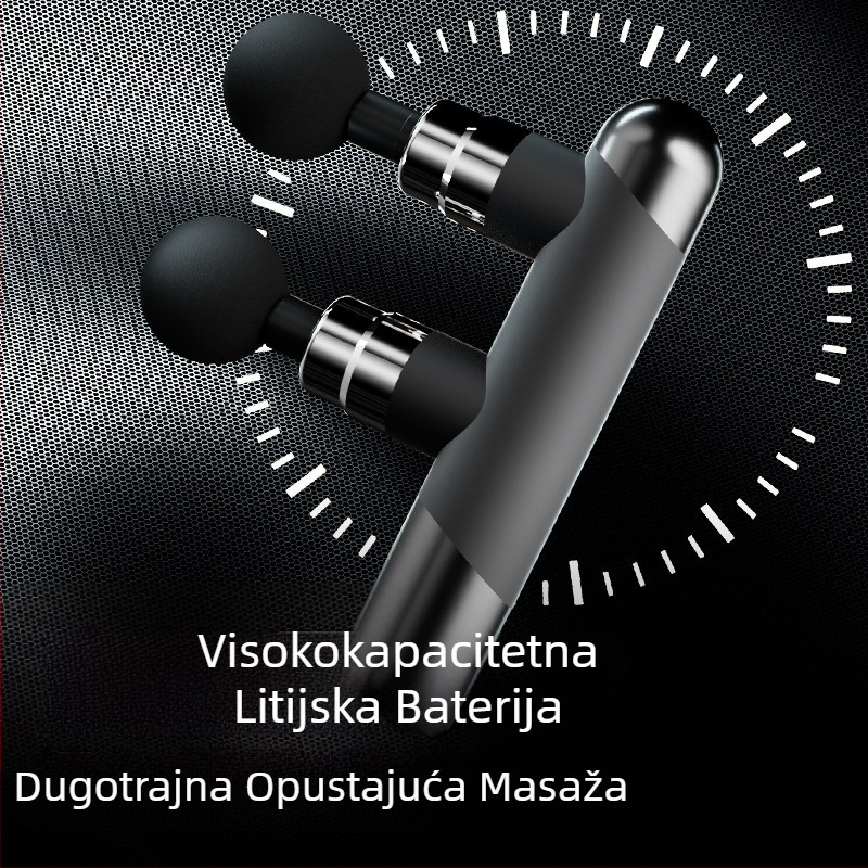 Masažni pištolj za mišiće s 6+ nastavcima, ugrađena baterija 1200–2000 mAh, kompaktna i prijenosna, višefazno upravljanje brzinom, buka ispod 36 dB
