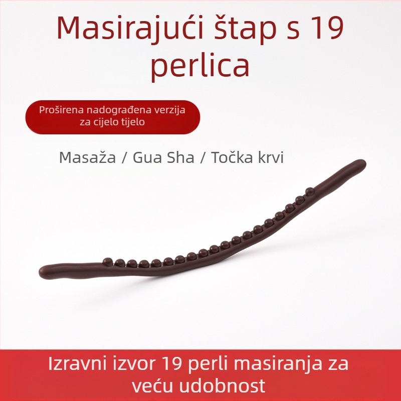 Štap za masažu s 19 perlicama od bukovine za cijelo tijelo – mehaničko upravljanje, okrugla glava za masažu, bez napajanja, neprekidna brzina