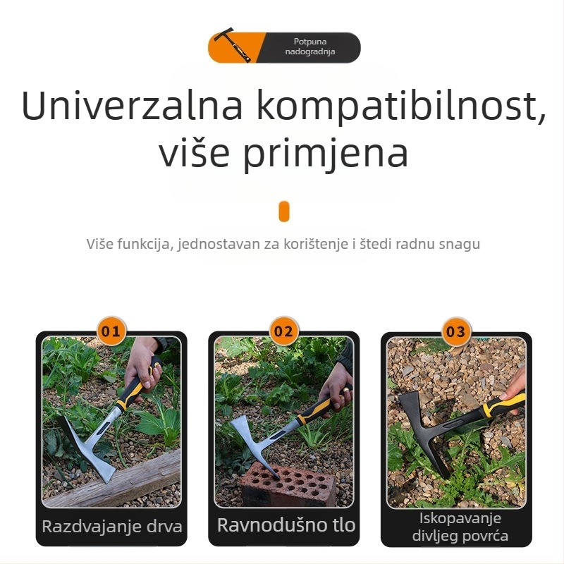 Višenamjenski krampač s jednoplošnim dizajnom — šiljata i plosna oštrica, funkcija čekića za vanjsku upotrebu u vrtu i na farmi