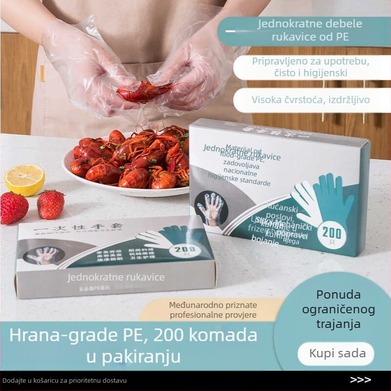 Jednokratne PE rukavice, kvalitete hrane, debeljene, protuklizne, 1000 komada
