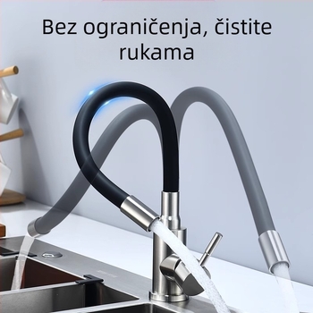 Kuhinjski slavina od nehrđajućeg čelika s brušenim završetkom, topla i hladna voda, keramički disk ventil, podizno otvaranje