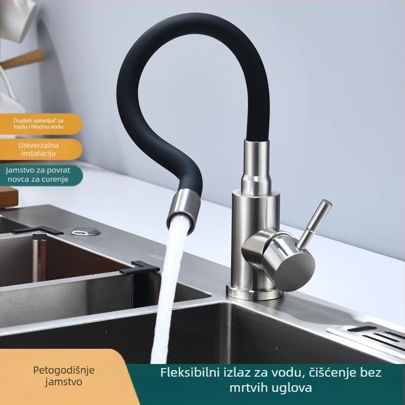 Kuhinjski slavina od nehrđajućeg čelika s brušenim završetkom, topla i hladna voda, keramički disk ventil, podizno otvaranje