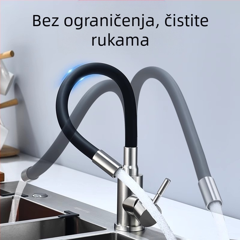 Kuhinjski slavina od nehrđajućeg čelika s brušenim završetkom, topla i hladna voda, keramički disk ventil, podizno otvaranje