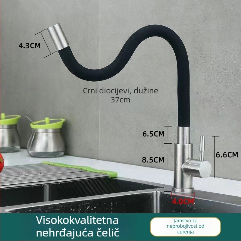 Kuhinjski slavina od nehrđajućeg čelika s brušenim završetkom, topla i hladna voda, keramički disk ventil, podizno otvaranje