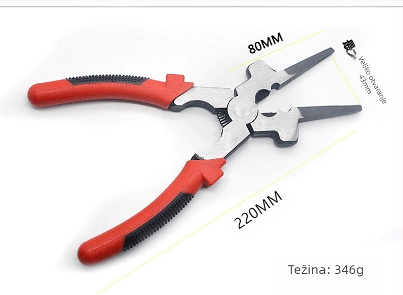 Pomoćne kliješta za zavarivanje s zaštitom – kliješta s dugim otvorom, zaštita za zavarivanje plinom, oštar otvor, težina 347 g, duljina čeljusti 120 mm, promjer rezanja 2 mm