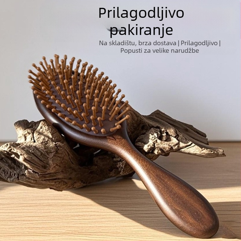 Ovalni masažni češalj od sandalovog drveta s gravurom Feniksa za meridijane vlasišta, Yixuan, podrijetlo Jinhua