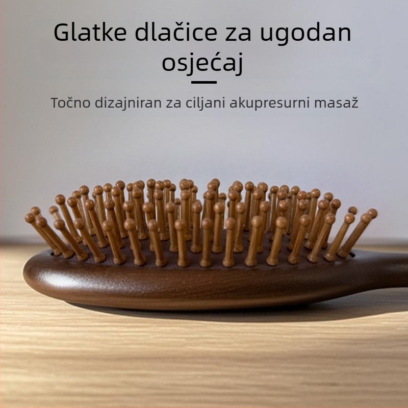 Ovalni masažni češalj od sandalovog drveta s gravurom Feniksa za meridijane vlasišta, Yixuan, podrijetlo Jinhua