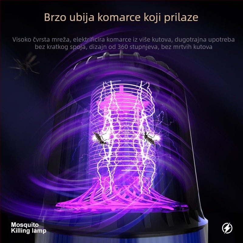 Električni ubijač komaraca s elektrošokom, USB punjenje, UV LED lampica, pokriće 41-60 m², baterija 1000-1600 mAh, radni vijek 1-3 h, kućište ABS