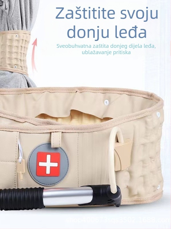 Nafukljivi pojas za struk s lumbalnom podrškom i uređajem za vuču – za odrasle, ublažava bolove u donjem dijelu leđa; materijal PU+TPU+pletena tkanina.