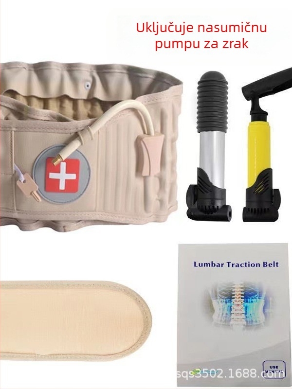 Nafukljivi pojas za struk s lumbalnom podrškom i uređajem za vuču – za odrasle, ublažava bolove u donjem dijelu leđa; materijal PU+TPU+pletena tkanina.