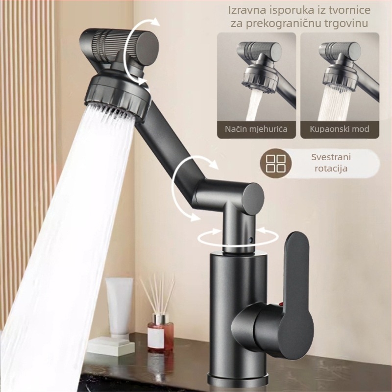 Luckcat miješajući slavina za drez s mehaničkim ramenom, topla i hladna voda, nehrđajući čelik, keramički patron, 360° okret