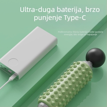 Električna masažna šipka za fitness i jogu, USB napajanje, mehaničko upravljanje, neprekidna promjenjiva brzina, 4 okrugla masažna vrha, oblik: pravokutno trapezastog oblika, pogodno za glavu, vrat, struk i kuk.