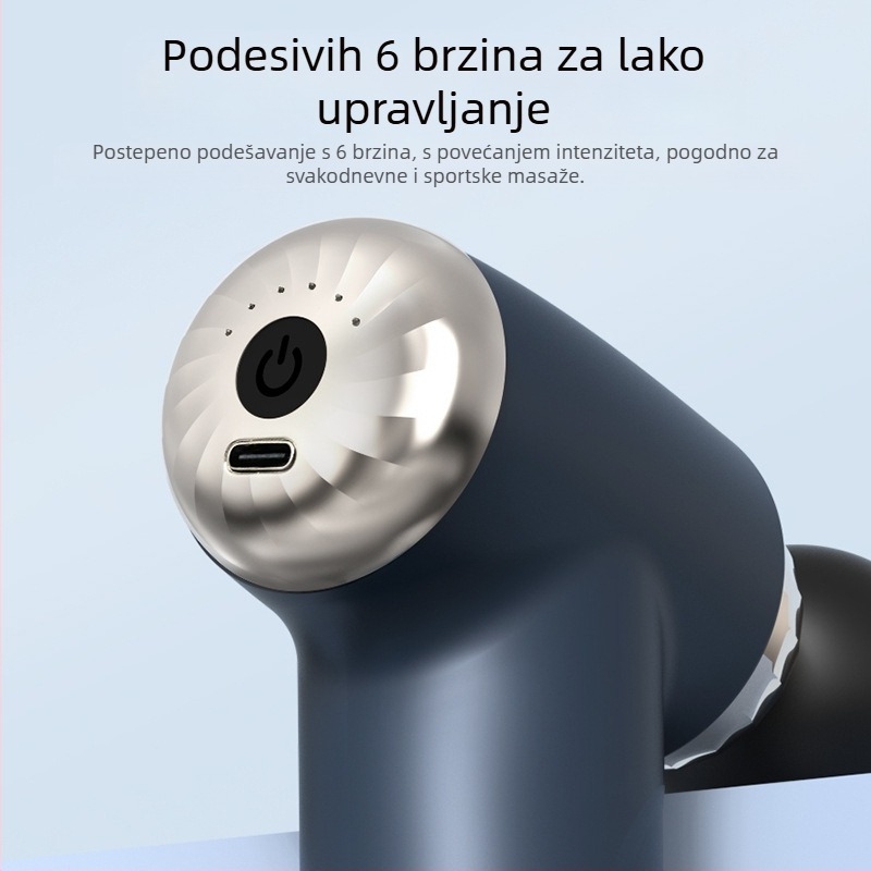 USB pištolj za masažu fascia – opuštanje mišića, 4 glave, četkasti motor, 3 brzine, buka ispod 36 dB, trajanje 3–6 h