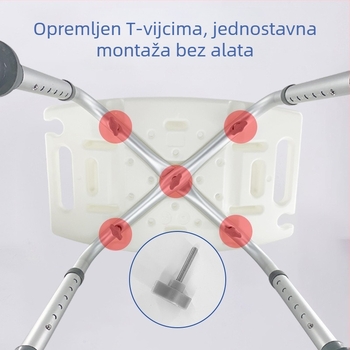 Aluminijska kupaonska stolica za starije osobe, trudnice i osobe s invaliditetom, protuklizni pojas s jastučićem za sjedenje, U-oblikovana kupaonska stolica, čista masa 1,8 kg