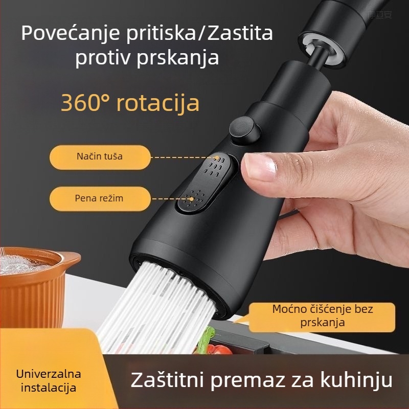 CJ-76 Bakrena kuhinjska anti-prskajuća glava s univerzalnim produženjem, spiralna montaža, tip ventila: osovinski valjak, elektroplatinirani završni sloj