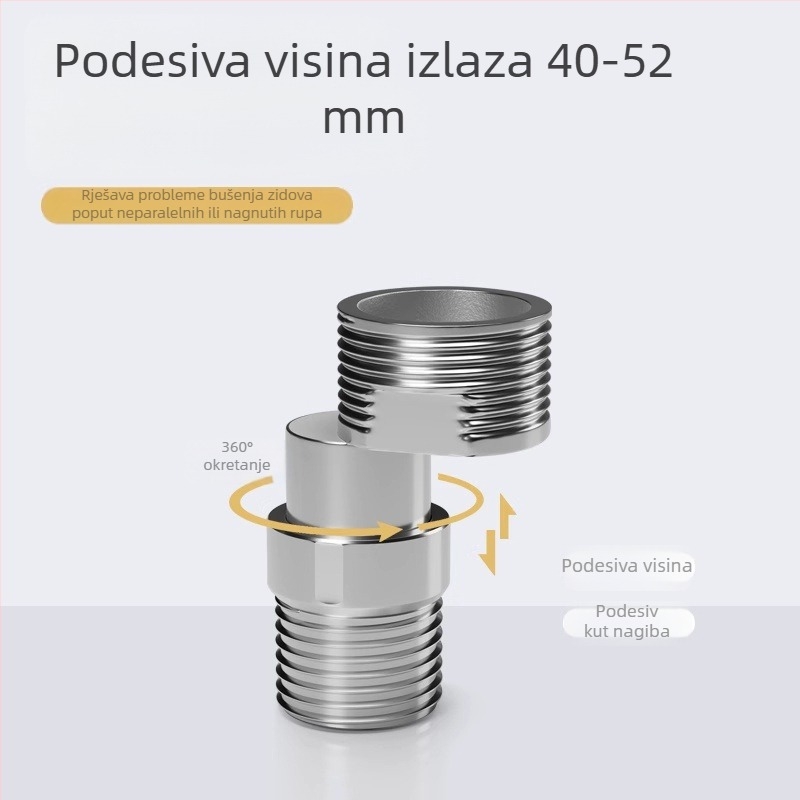 Tuš slavina s podesivim teleskopskim zakrivljenim nogama, produženi kut, bakreno tijelo, spoj