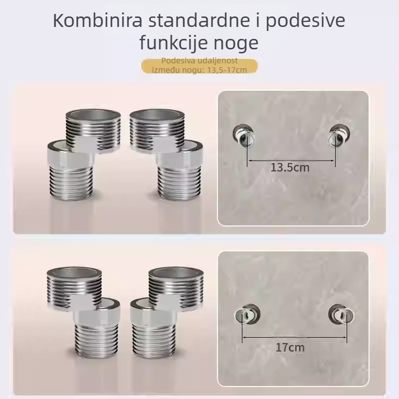 Tuš slavina s podesivim teleskopskim zakrivljenim nogama, produženi kut, bakreno tijelo, spoj