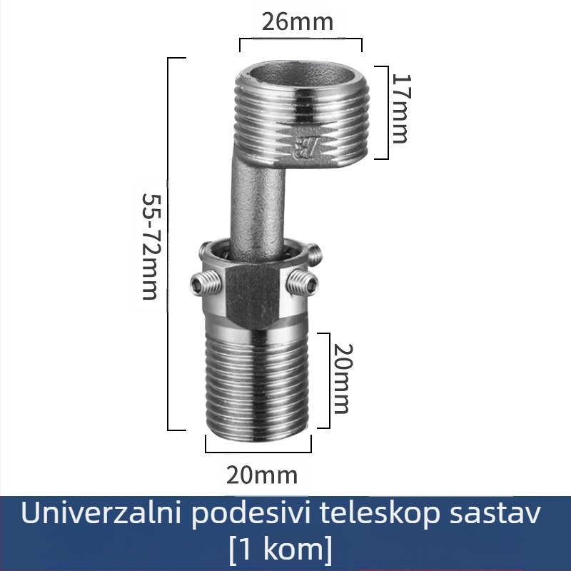 Tuš slavina s podesivim teleskopskim zakrivljenim nogama, produženi kut, bakreno tijelo, spoj