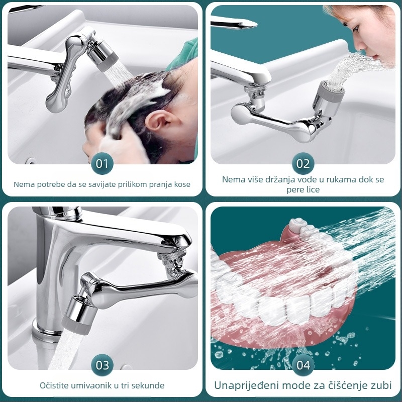 Univerzalna slavina za umivaonik s okretljivom ručkom i proširivom izlaznom mlaznicom, keramički jezgreni ventil, bakar, navojni priključak, moderan dizajn