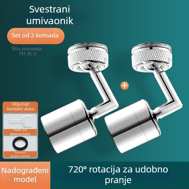 Univerzalna slavina za umivaonik s okretljivom ručkom i proširivom izlaznom mlaznicom, keramički jezgreni ventil, bakar, navojni priključak, moderan dizajn