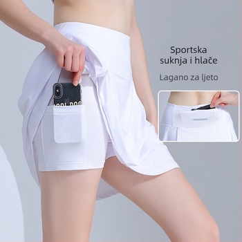 Suknja, jednobojna, ljetna poliester tkanina, pogodna za trčanje i stolni tenis/badminton.