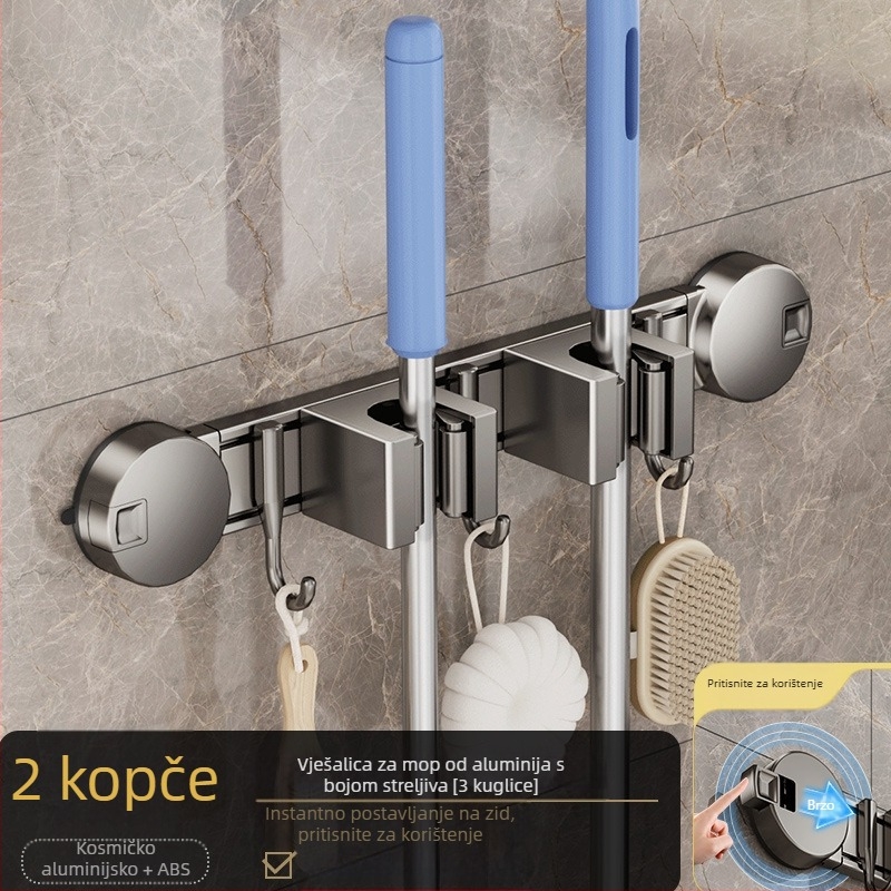 Držač za mop od aluminijske legure, moderan minimalistički dizajn; težina 0,6 kg; obrada: premaz plastikom + injekcijsko oblikovanje