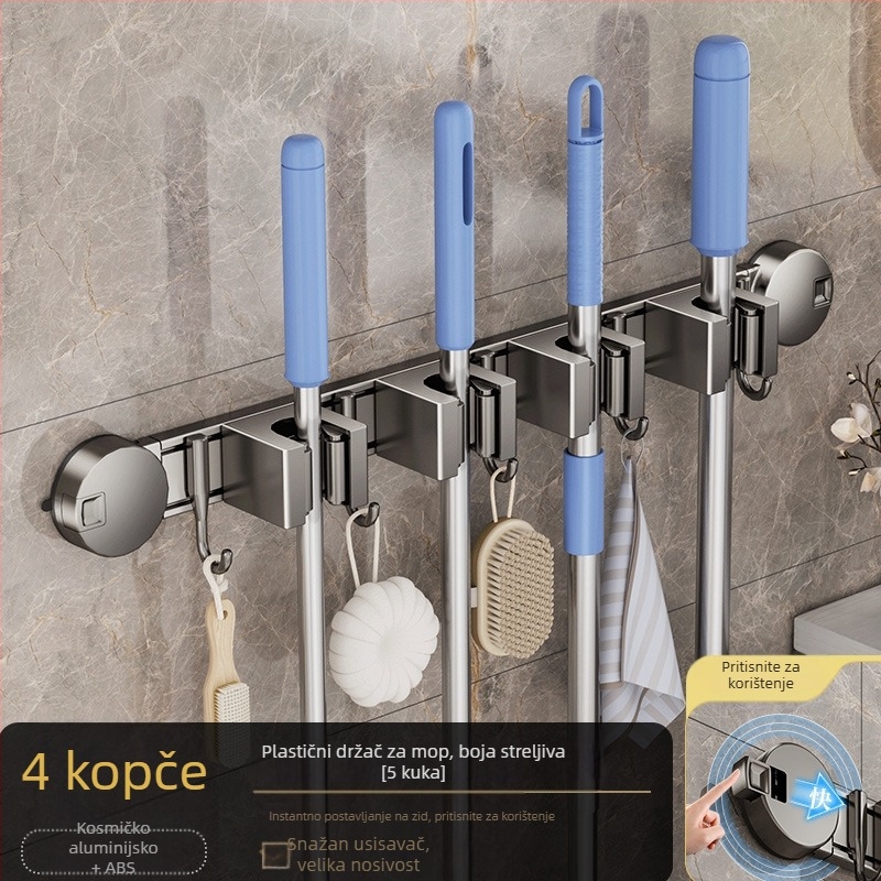 Držač za mop od aluminijske legure, moderan minimalistički dizajn; težina 0,6 kg; obrada: premaz plastikom + injekcijsko oblikovanje