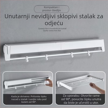 Vješalica za sušenje odjeće s jednim stupom, instalacija bez bušenja, moderni minimalistički stil, ABS+ aluminijska cijev