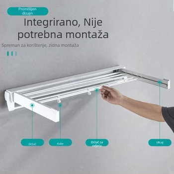Vješalica za sušenje odjeće s jednim stupom, instalacija bez bušenja, moderni minimalistički stil, ABS+ aluminijska cijev