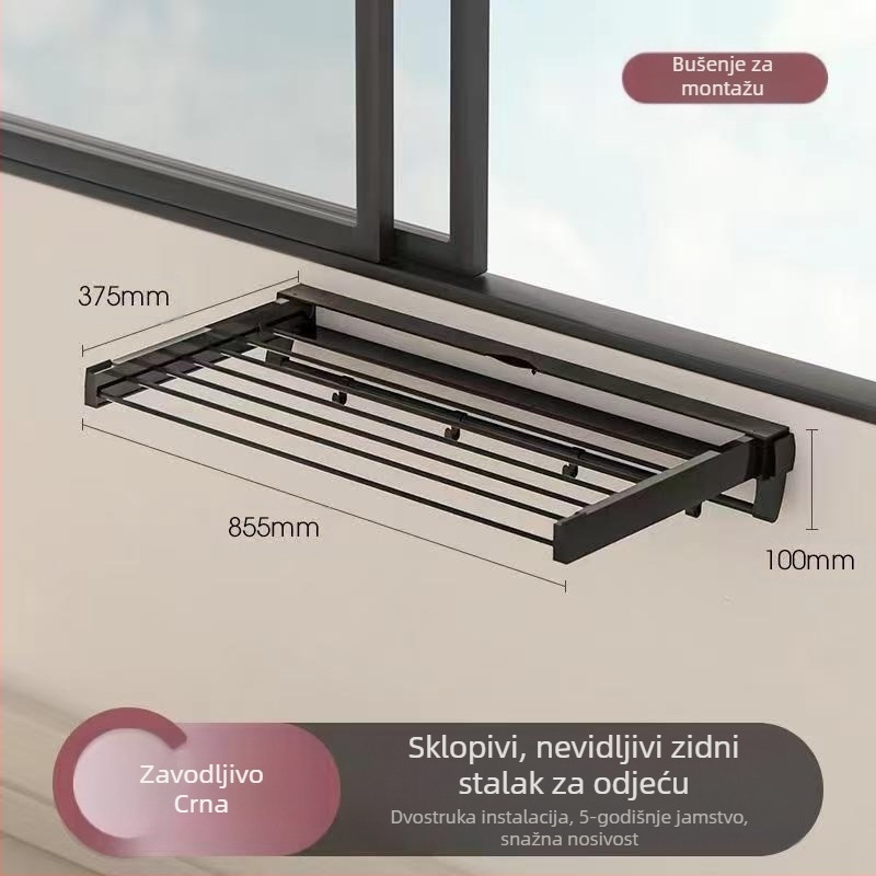 Vješalica za sušenje odjeće s jednim stupom, instalacija bez bušenja, moderni minimalistički stil, ABS+ aluminijska cijev