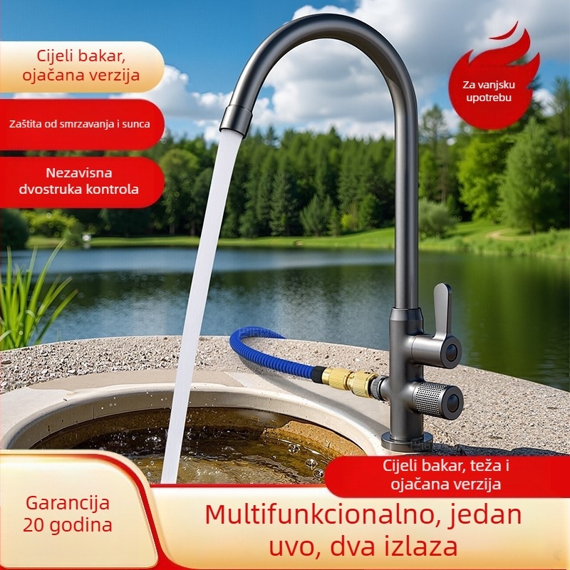 Bakrena vanjska slavina za pranje umivaonika i auta, s bakrenim jezgrenim ventila, 0-90°C, 0,1-0,9 MPa, sjedeća ugradnja