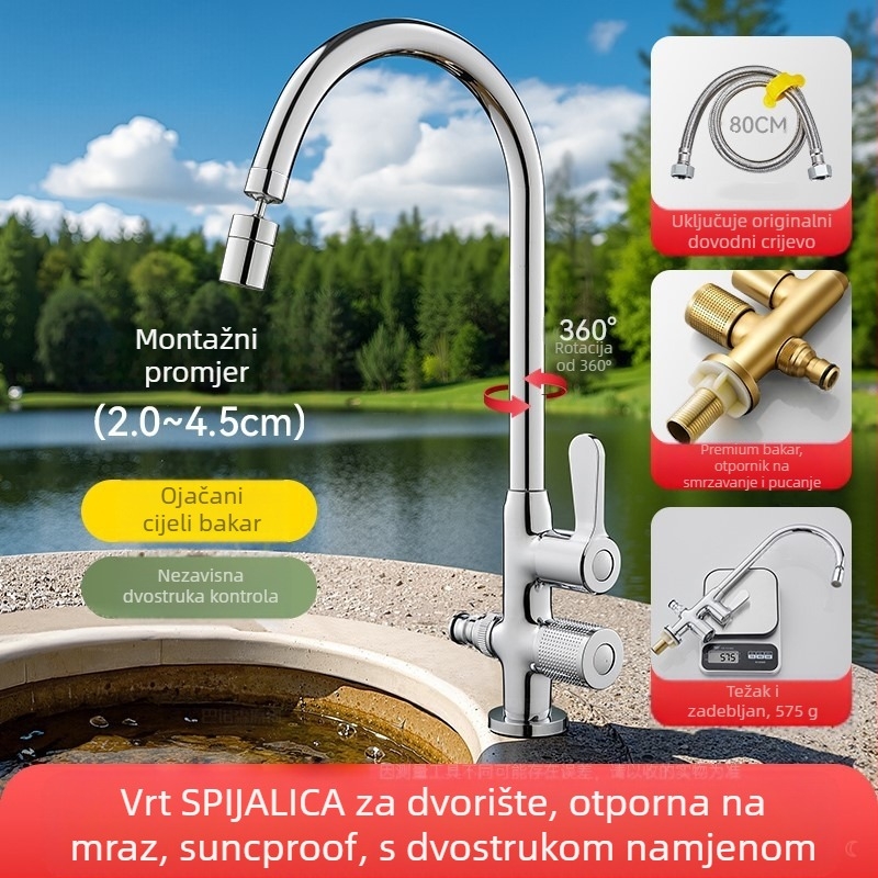 Bakrena vanjska slavina za pranje umivaonika i auta, s bakrenim jezgrenim ventila, 0-90°C, 0,1-0,9 MPa, sjedeća ugradnja