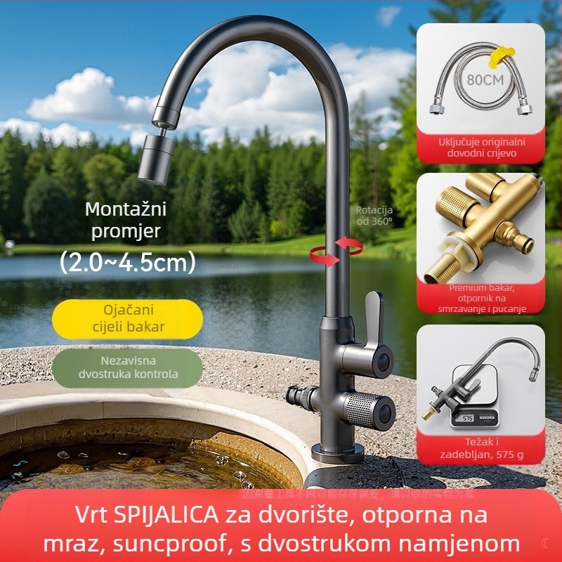 Bakrena vanjska slavina za pranje umivaonika i auta, s bakrenim jezgrenim ventila, 0-90°C, 0,1-0,9 MPa, sjedeća ugradnja