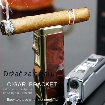 Metalni butanski upaljač, otporan na vjetar, s rezačem za cigare i držačem za cigare