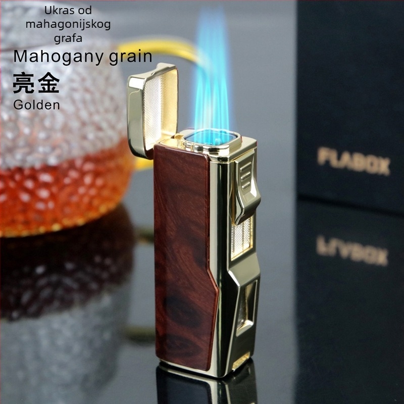 Metalni butanski upaljač, otporan na vjetar, s rezačem za cigare i držačem za cigare