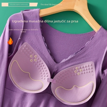 Ženski bazni top s V-dekolteom, dugim rukavima, čipkom, jastučićem za prsa, debeli poliester materijal