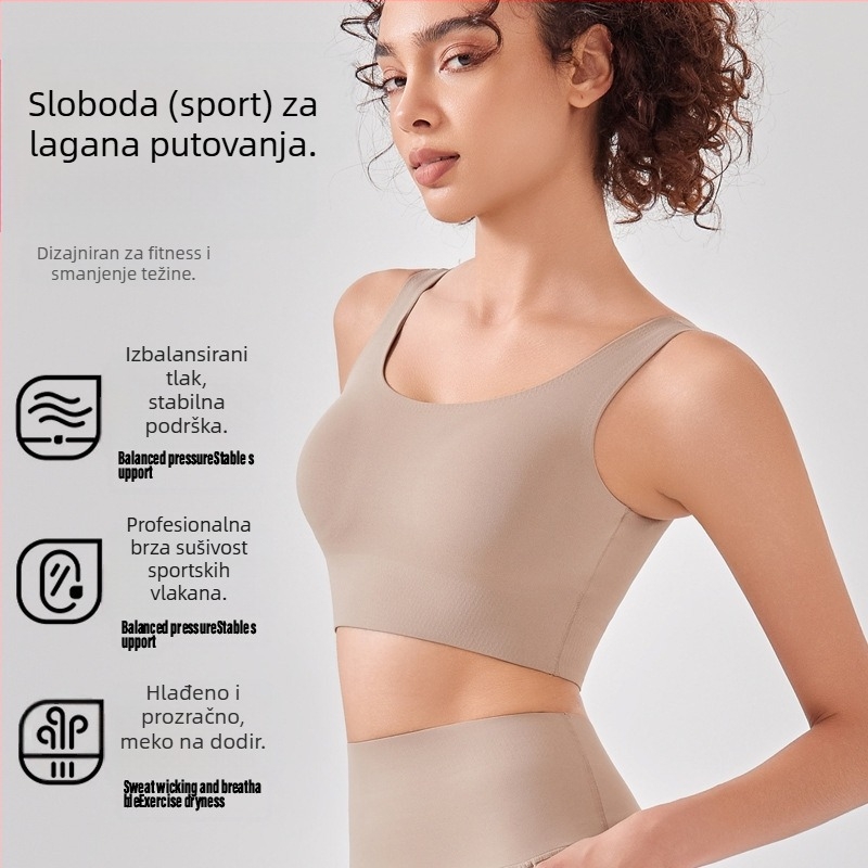 Sportni grudnjak u stilu veste, otporan na udarce za visokointenzivne trčanje, s punim košaricama i tankim oblikovanim košaricama, čvrste dvostruke naramenice, prozračan najlon
